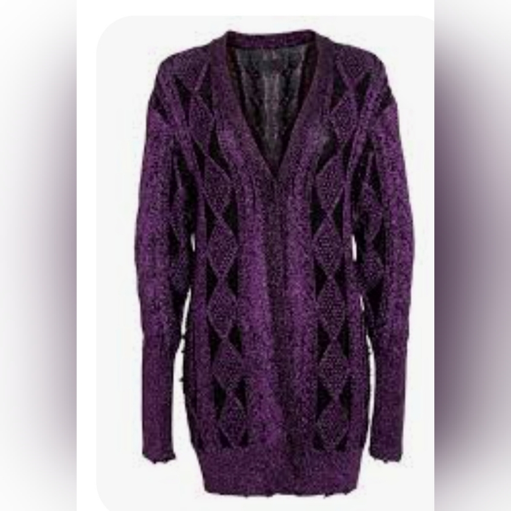 RtA Metallic Purple Long Duster Cardigan Sweater